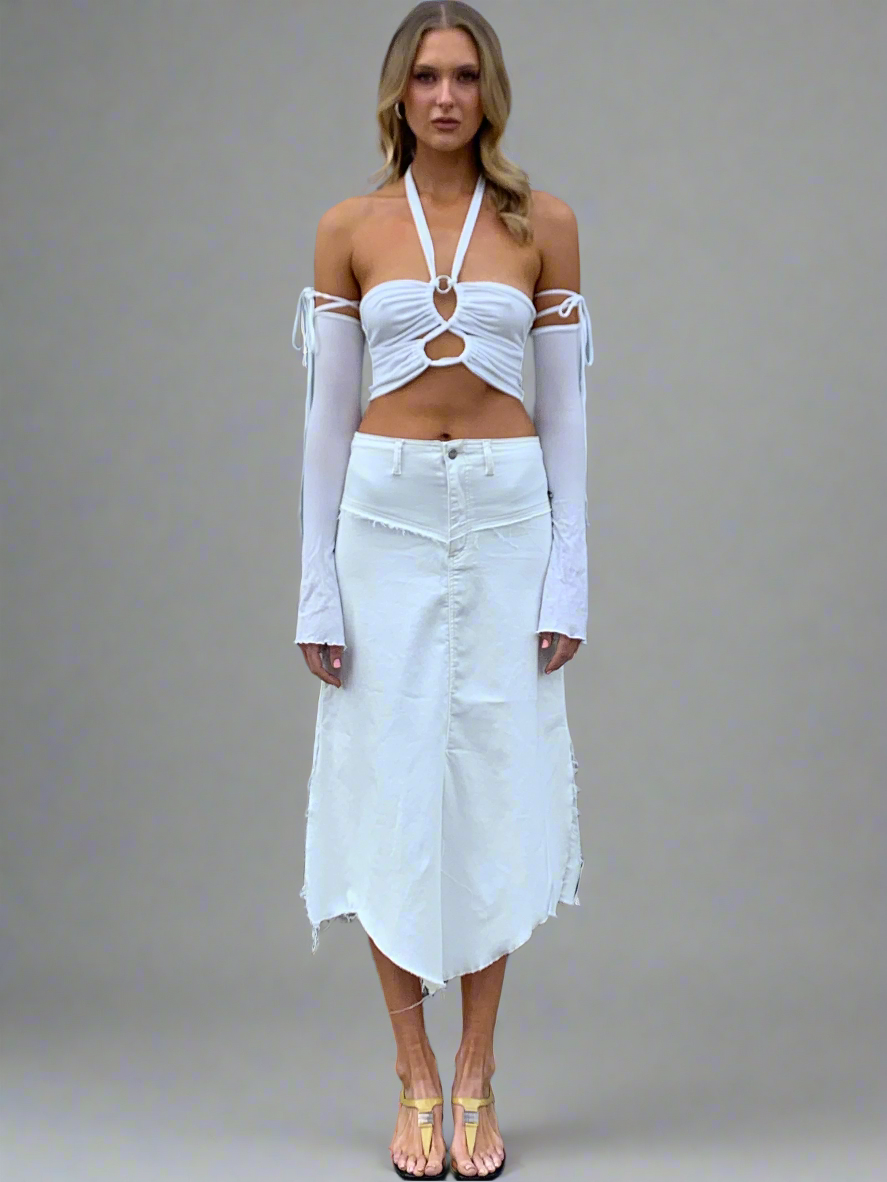 Fray Today Maxi Skirt. Stretch Canvas. Off White. BY BETTINA LIANO