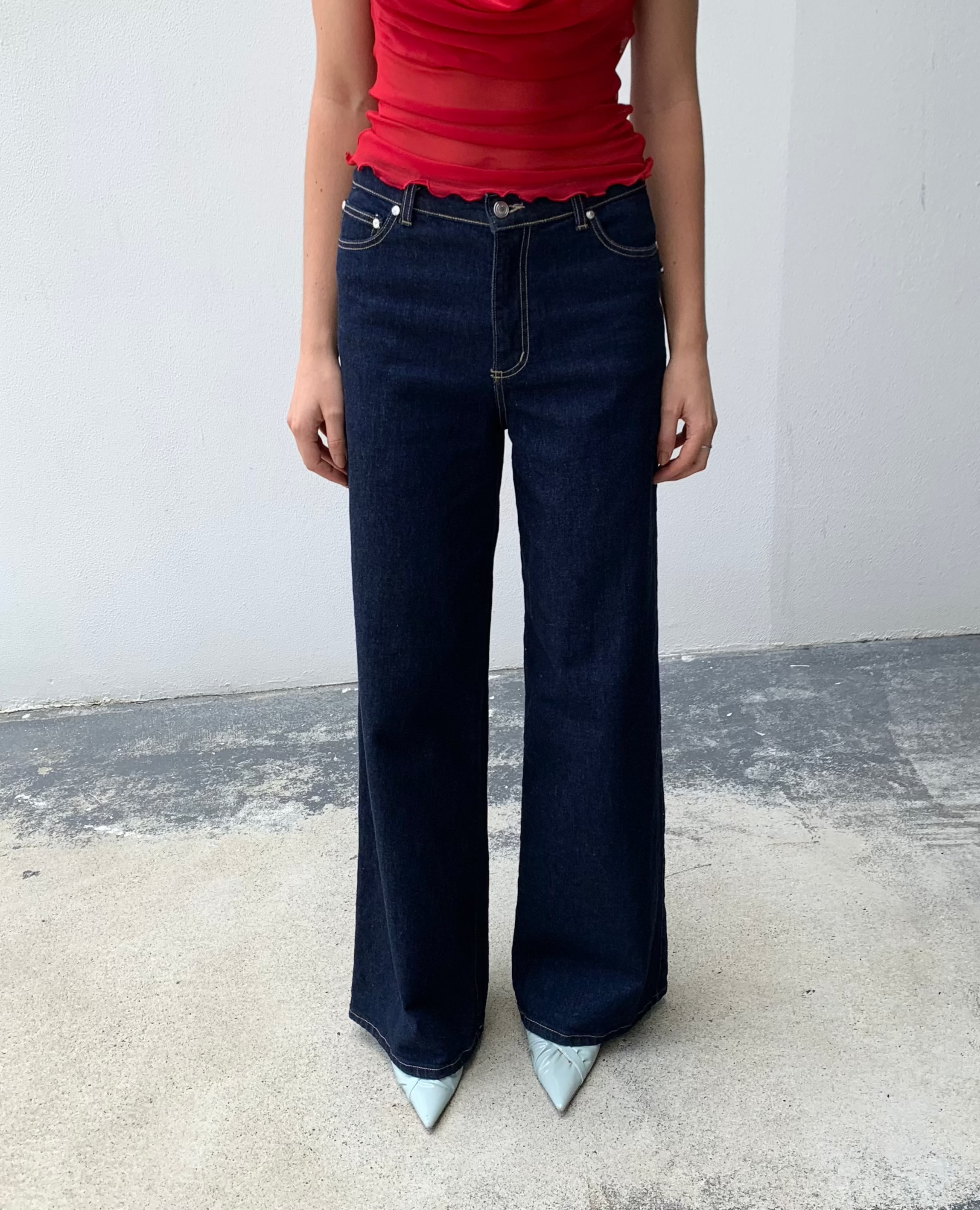 Baggy Wide leg Harlow Jeans. High Rise. Stretch. Dark Indigo - BY BETTINA LIANO