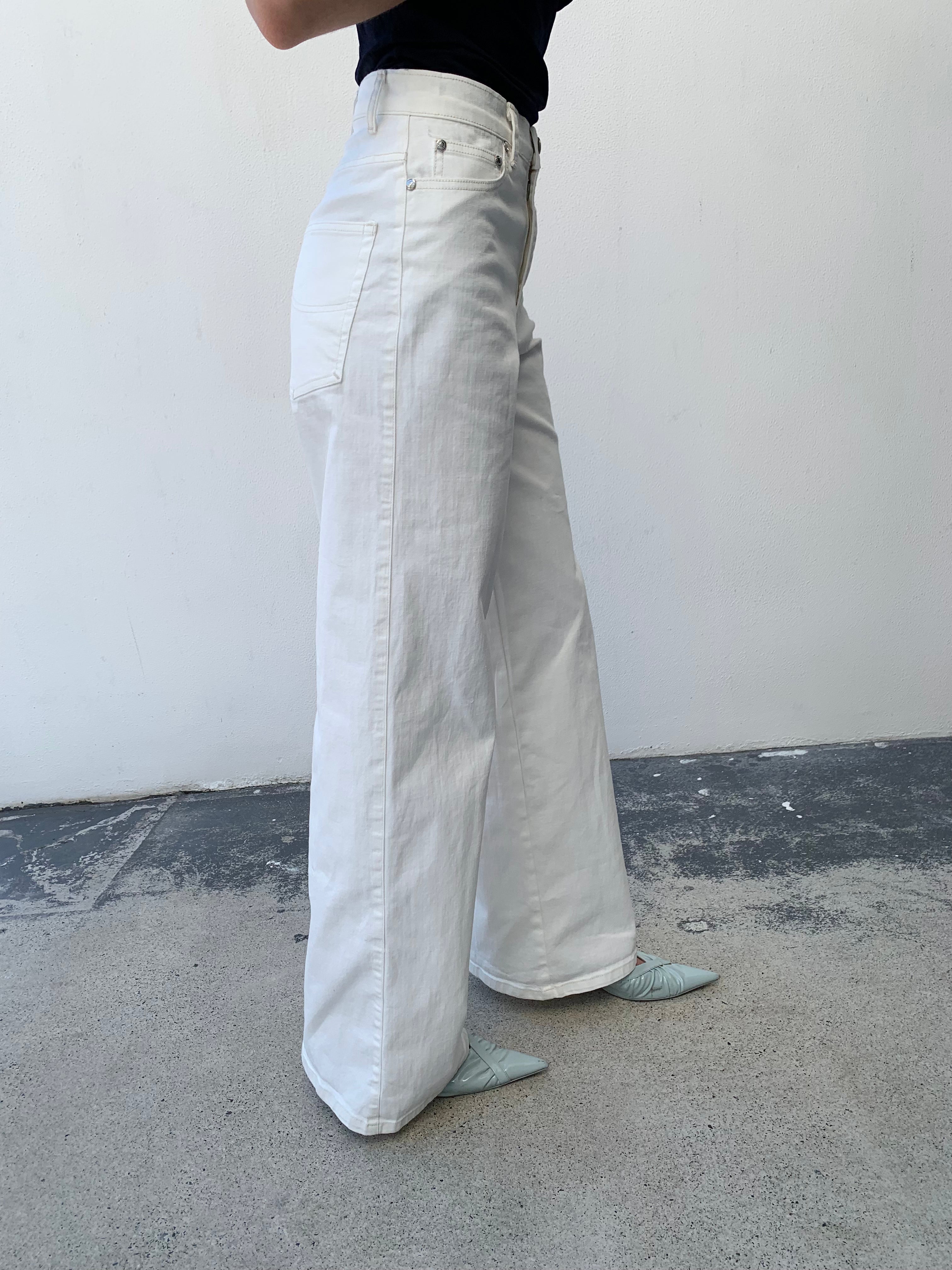Baggy Wide Leg Harlow Jeans. High Rise. Stretch Canvas. Natural White. - BY BETTINA LIANO