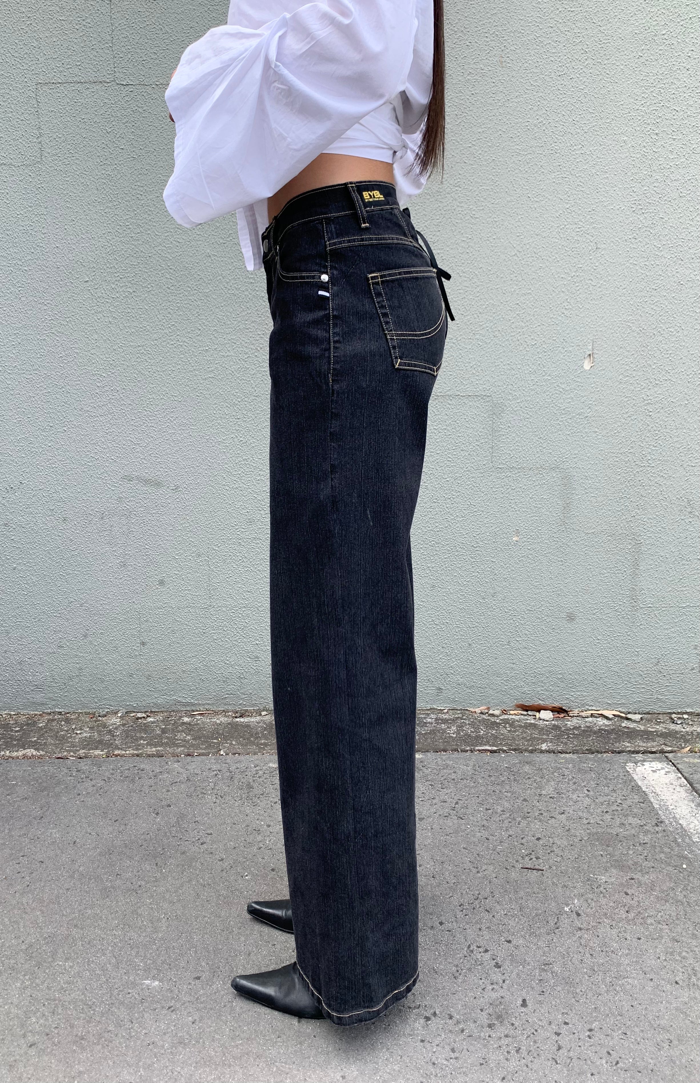 Baggy Corset Jeans. Low Rise. Stretch.  Dusty Black. - BY BETTINA LIANO