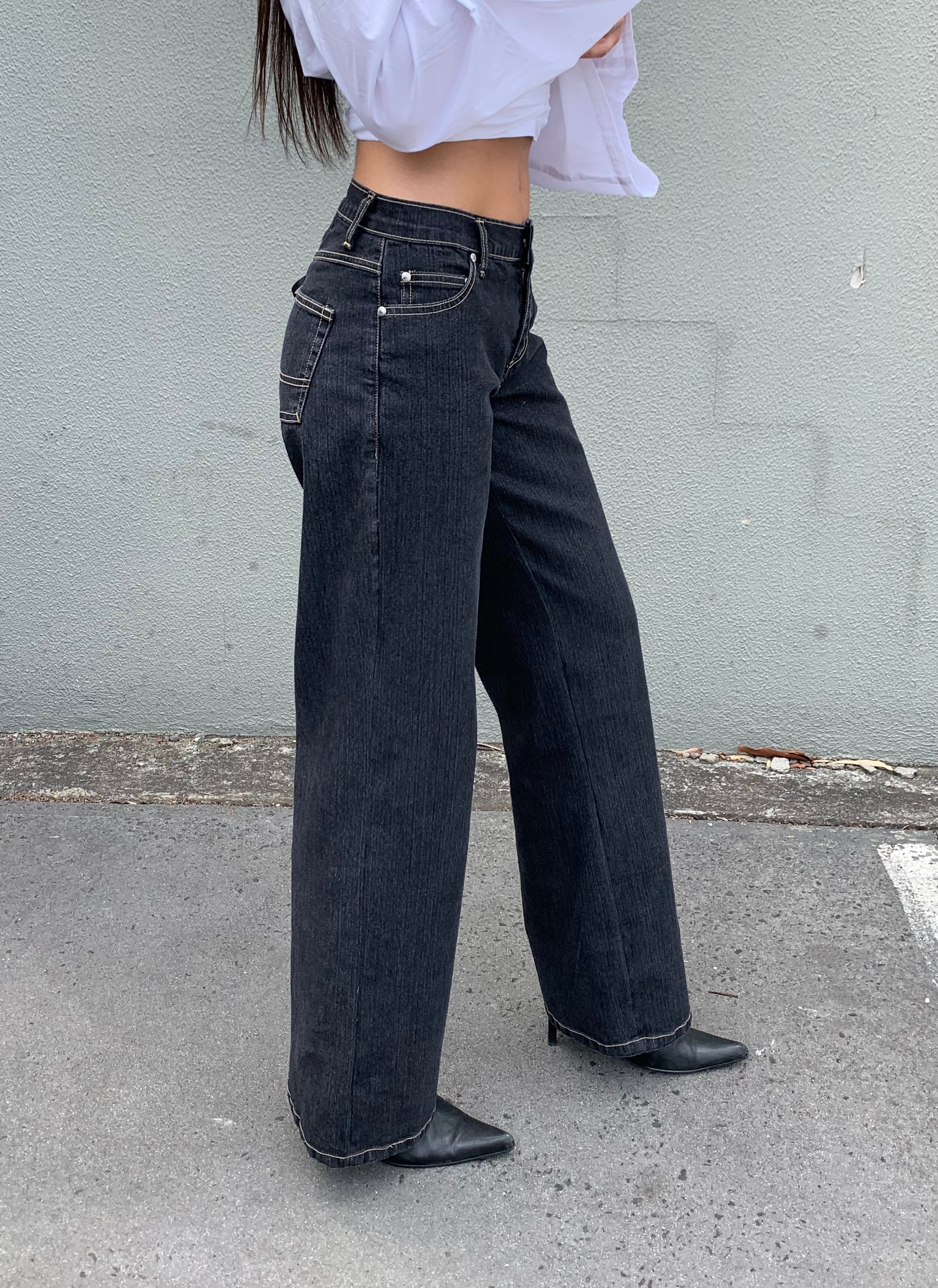 Baggy Corset Jeans. Low Rise. Stretch.  Dusty Black. - BY BETTINA LIANO