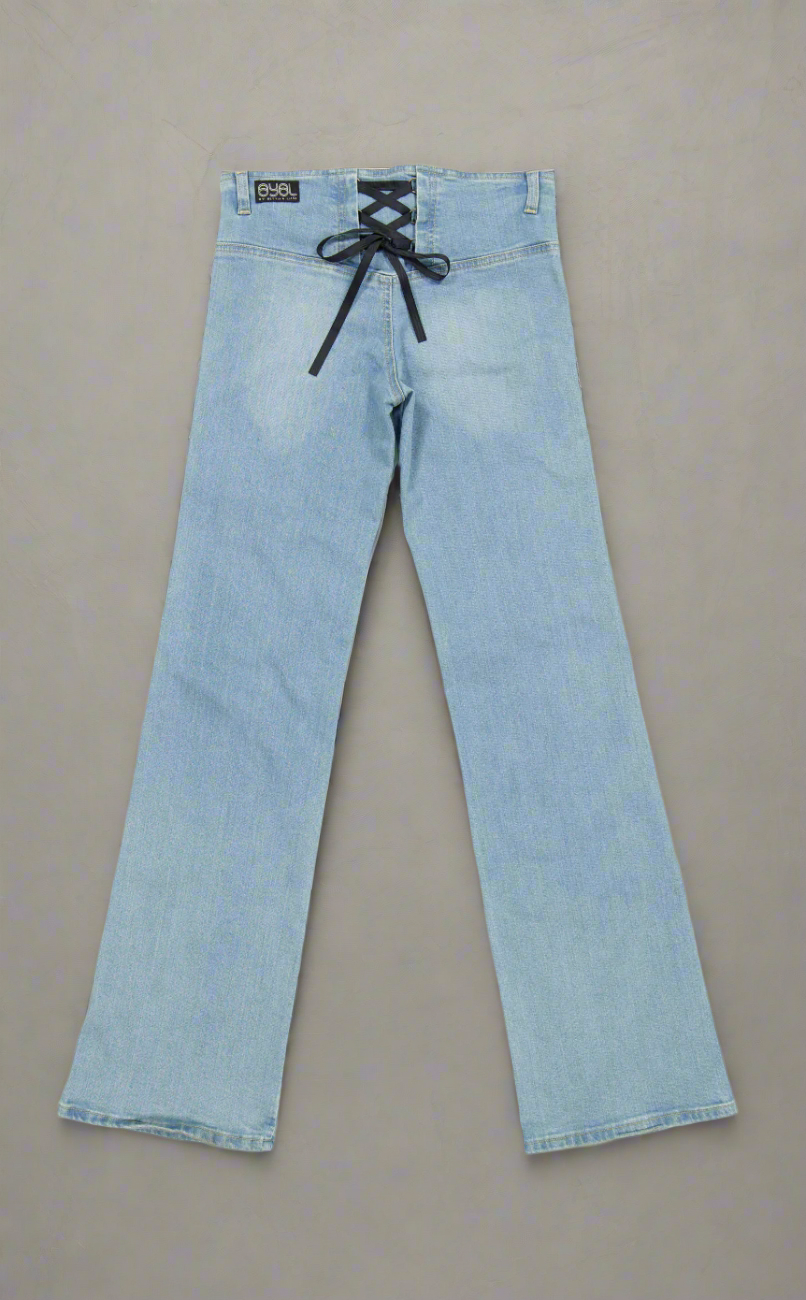 Corset Bootleg Jeans. 2002. Low Rise. Stretch. Soft Blue