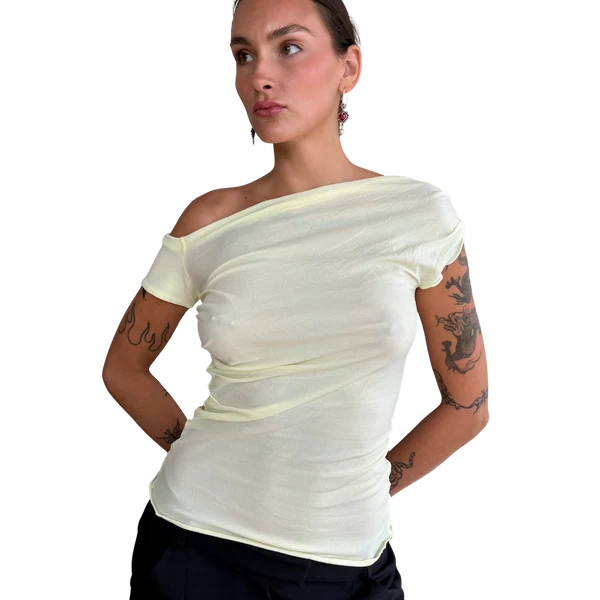 NEW Cap Sleeve Falling Drape Top / Butter Yellow - BY BETTINA LIANO