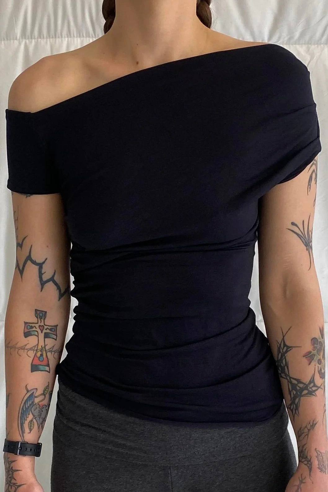 NEW Cap Sleeve Falling Drape Top / Black - BY BETTINA LIANO