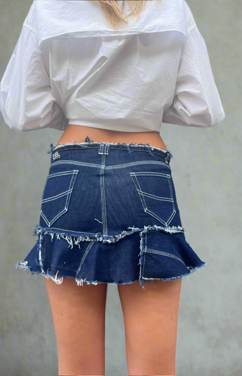 Denim Upcycled, Ra Ra micro mini Skirt. Deep Indigo - BY BETTINA LIANO