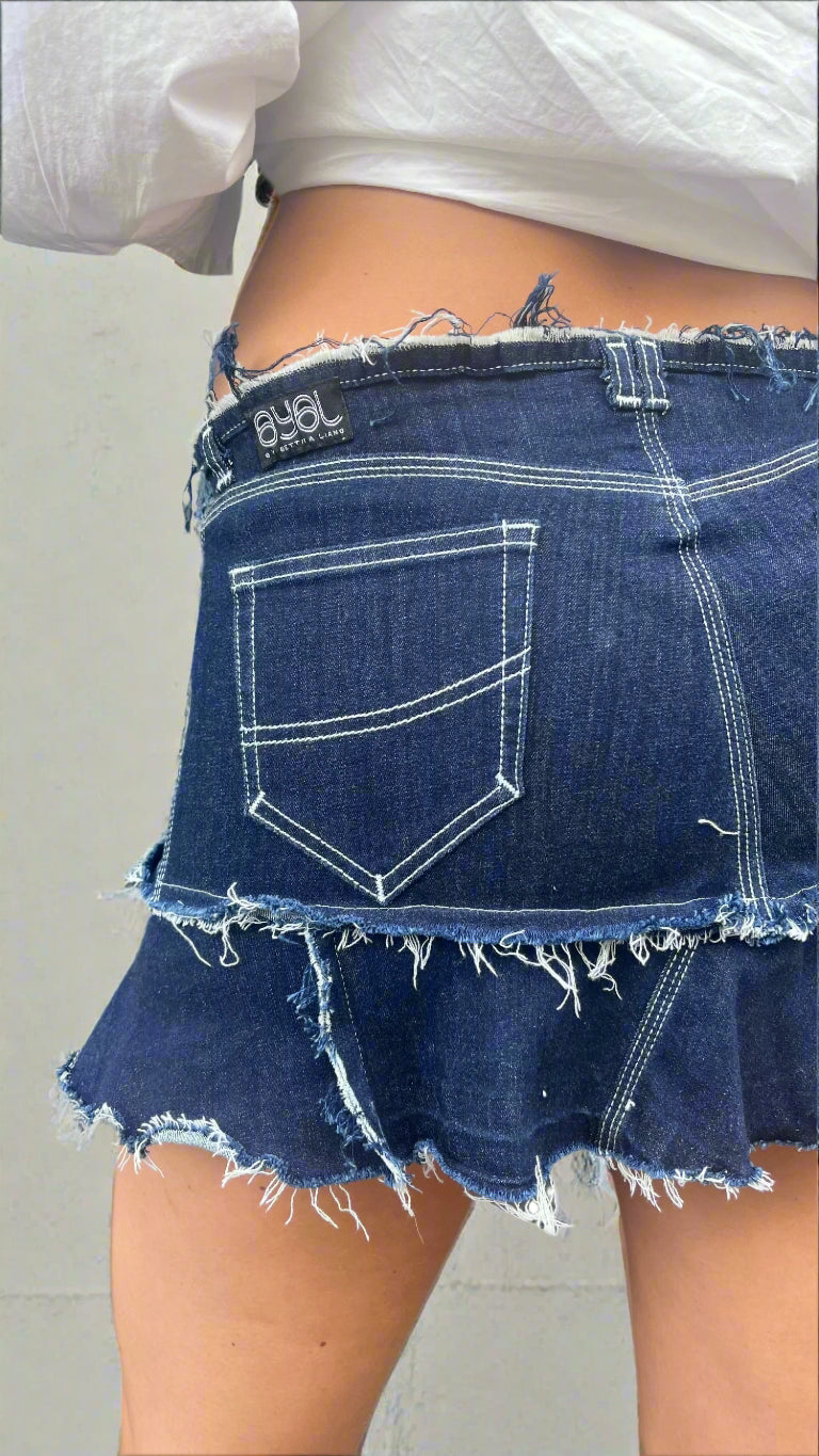 Denim Upcycled, Ra Ra micro mini Skirt. Deep Indigo - BY BETTINA LIANO