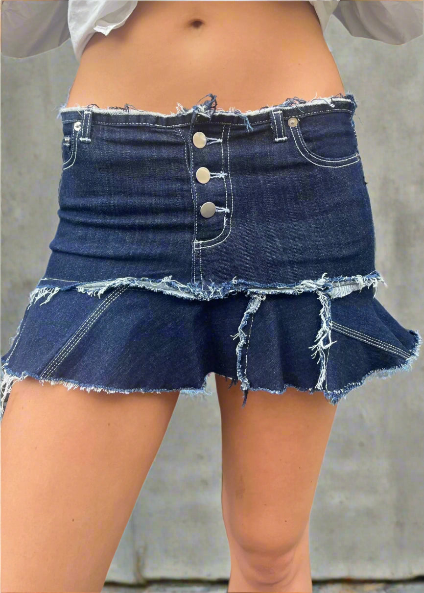 Denim Upcycled, Ra Ra micro mini Skirt. Deep Indigo - BY BETTINA LIANO