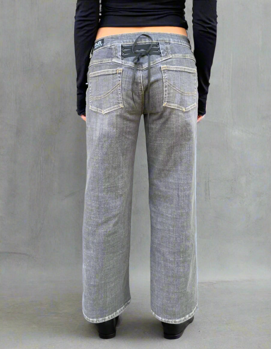 Corset Baggy Jeans. Low Rise. Stretch.  Grey Cloud. - BY BETTINA LIANO