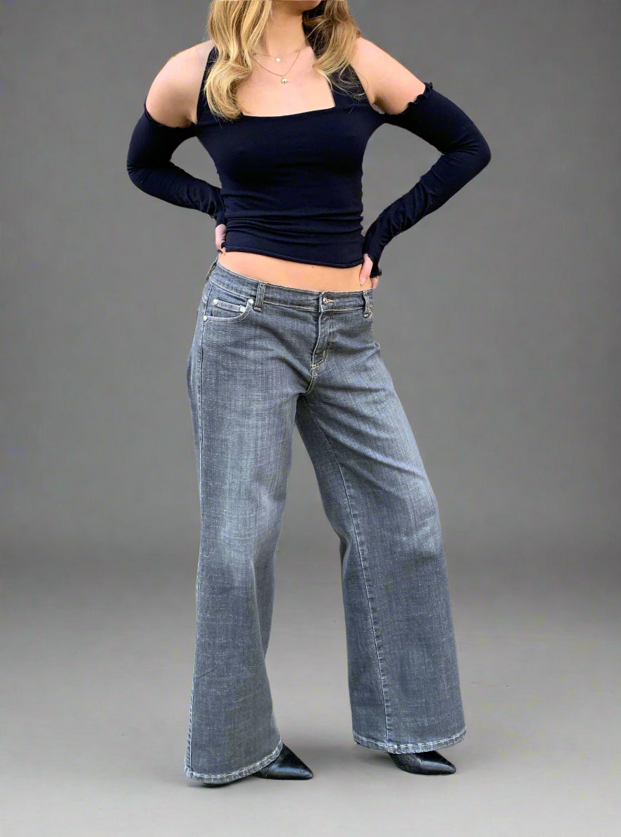 Corset Baggy Jeans. Low Rise. Stretch.  Grey Cloud. - BY BETTINA LIANO