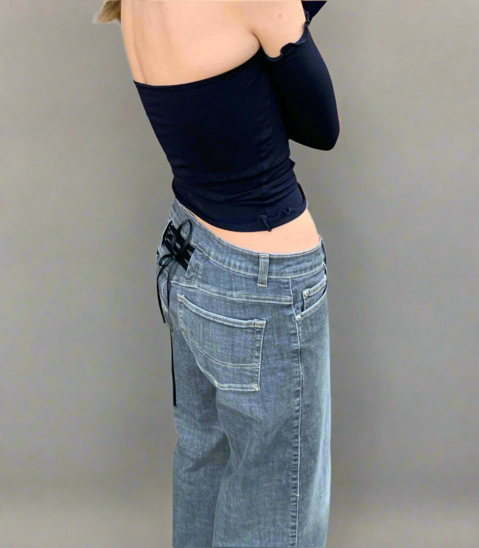 Corset Baggy Jeans. Low Rise. Stretch.  Grey Cloud. - BY BETTINA LIANO