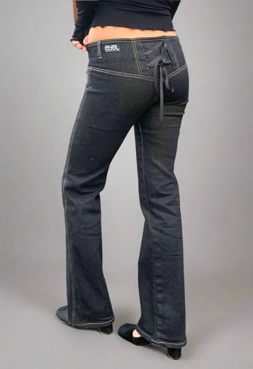 Corset Bootleg Jeans 2002. Low Rise. Stretch. Black Denim - BY BETTINA LIANO