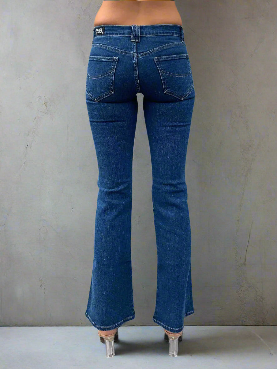 Chelsea Bootleg Flares. 1992. Low Rise. Stretch. Blue Contrast - BY BETTINA LIANO