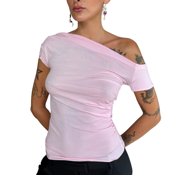 NEW Cap Sleeve Falling Drape Top / Baby Pink - BY BETTINA LIANO