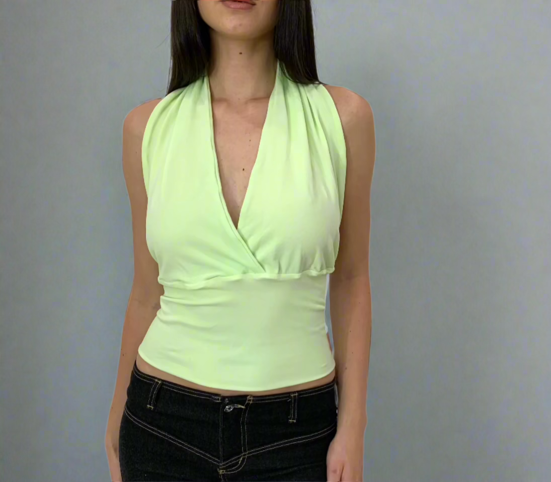 Venice Backless Wrap Top. Apple Green - BY BETTINA LIANO