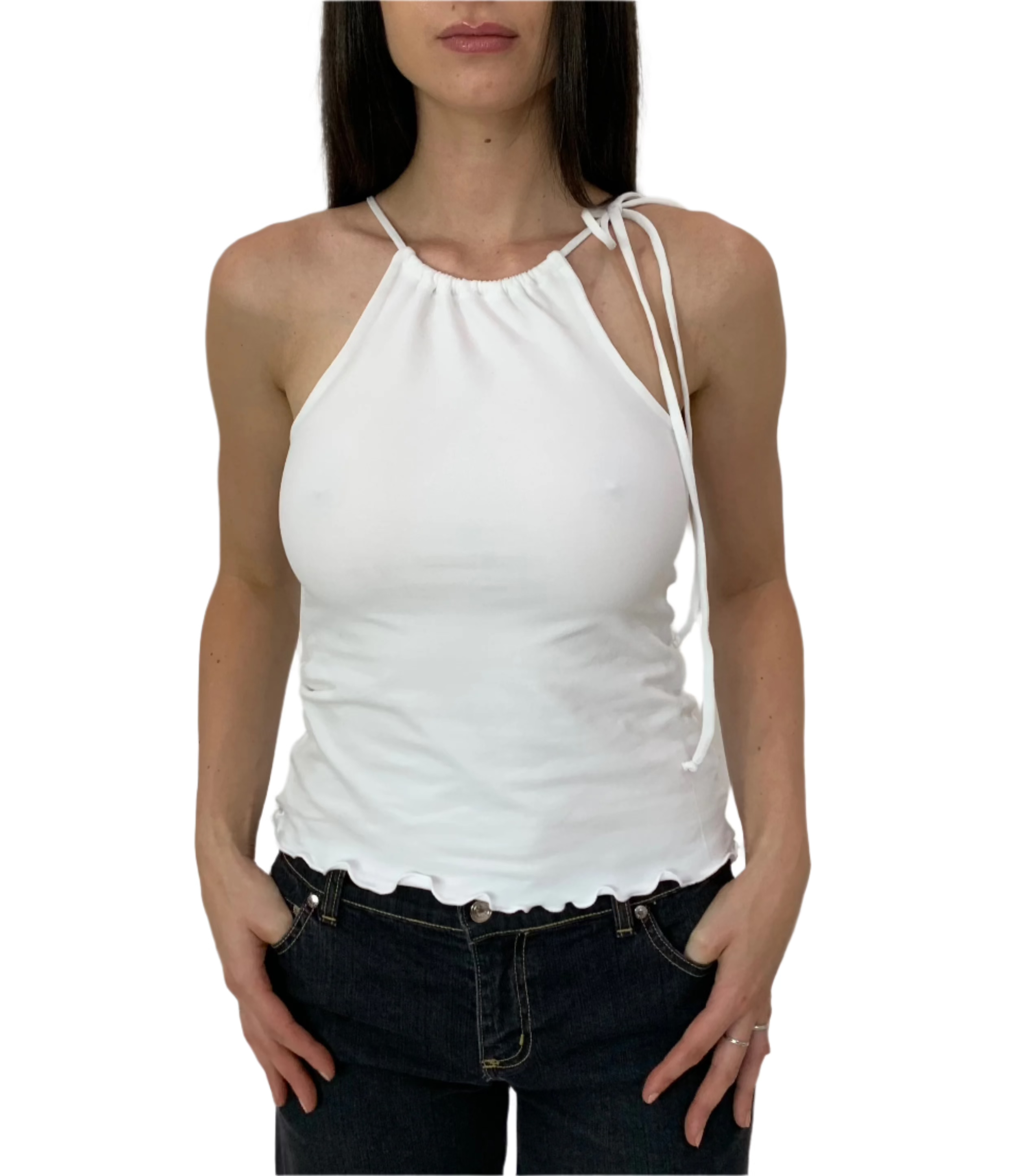 Sara Drawcord Singlet Top. White - BY BETTINA LIANO