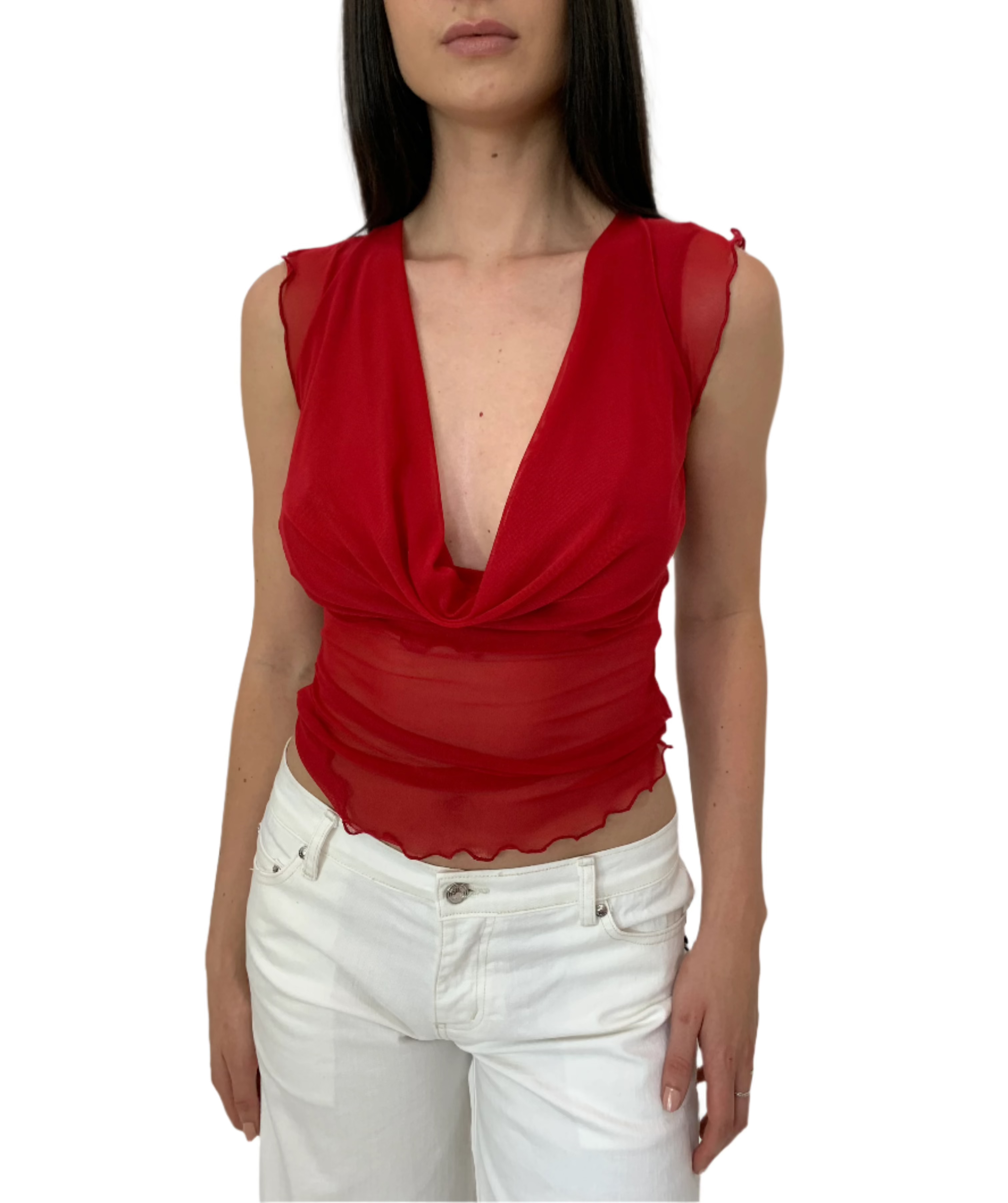 Mercury Mesh Drape Top. Cherry Red - BY BETTINA LIANO