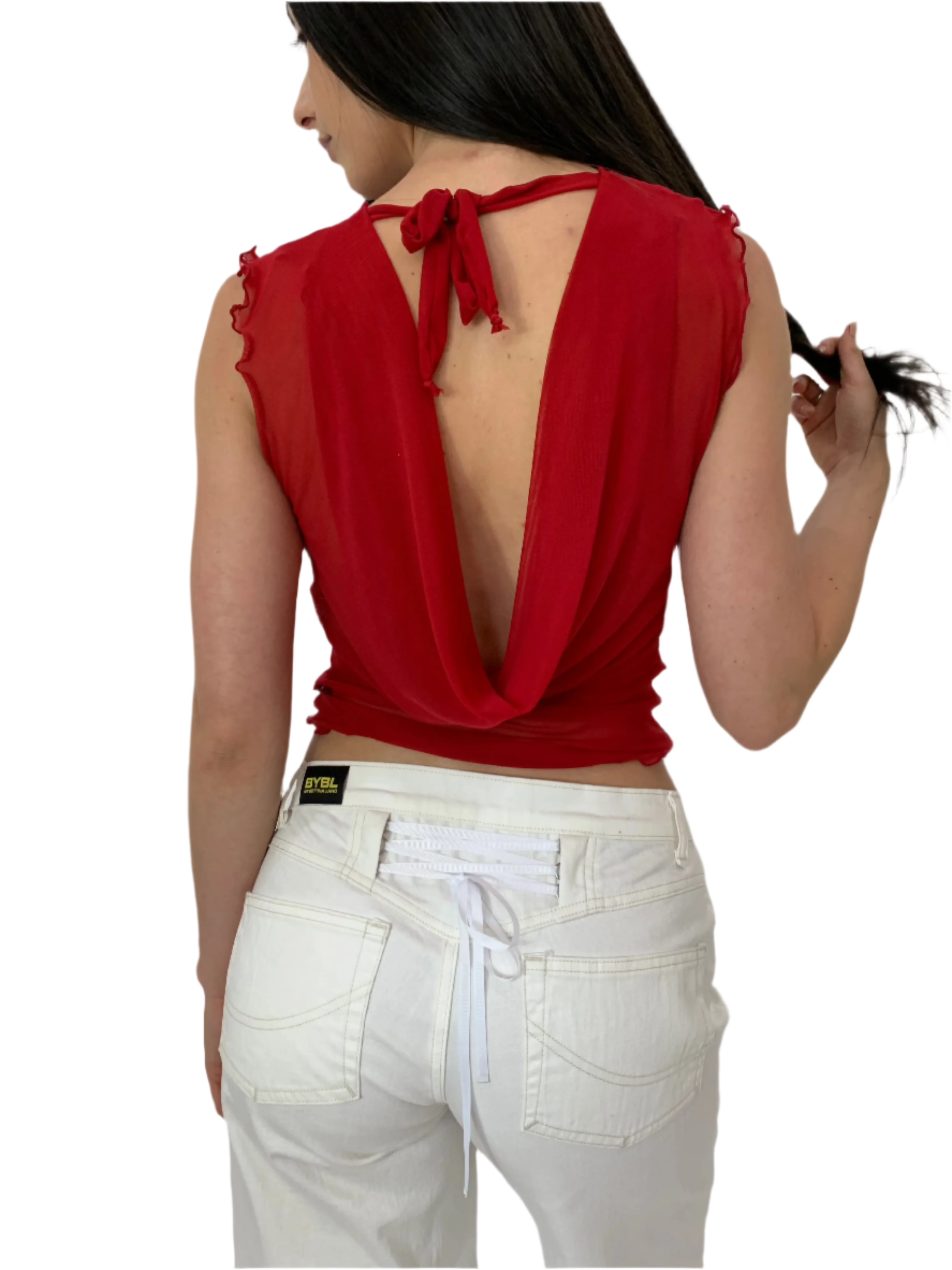 Mercury Mesh Drape Top. Cherry Red - BY BETTINA LIANO