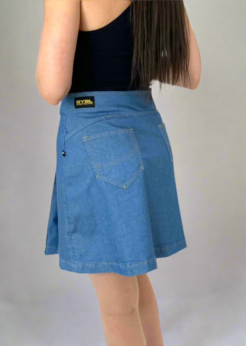 A Line. Double Breasted Skirt. Stretch Denim. Cornflower Blue - BY BETTINA LIANO