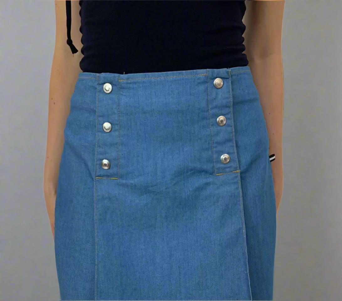 A Line. Double Breasted Skirt. Stretch Denim. Cornflower Blue - BY BETTINA LIANO