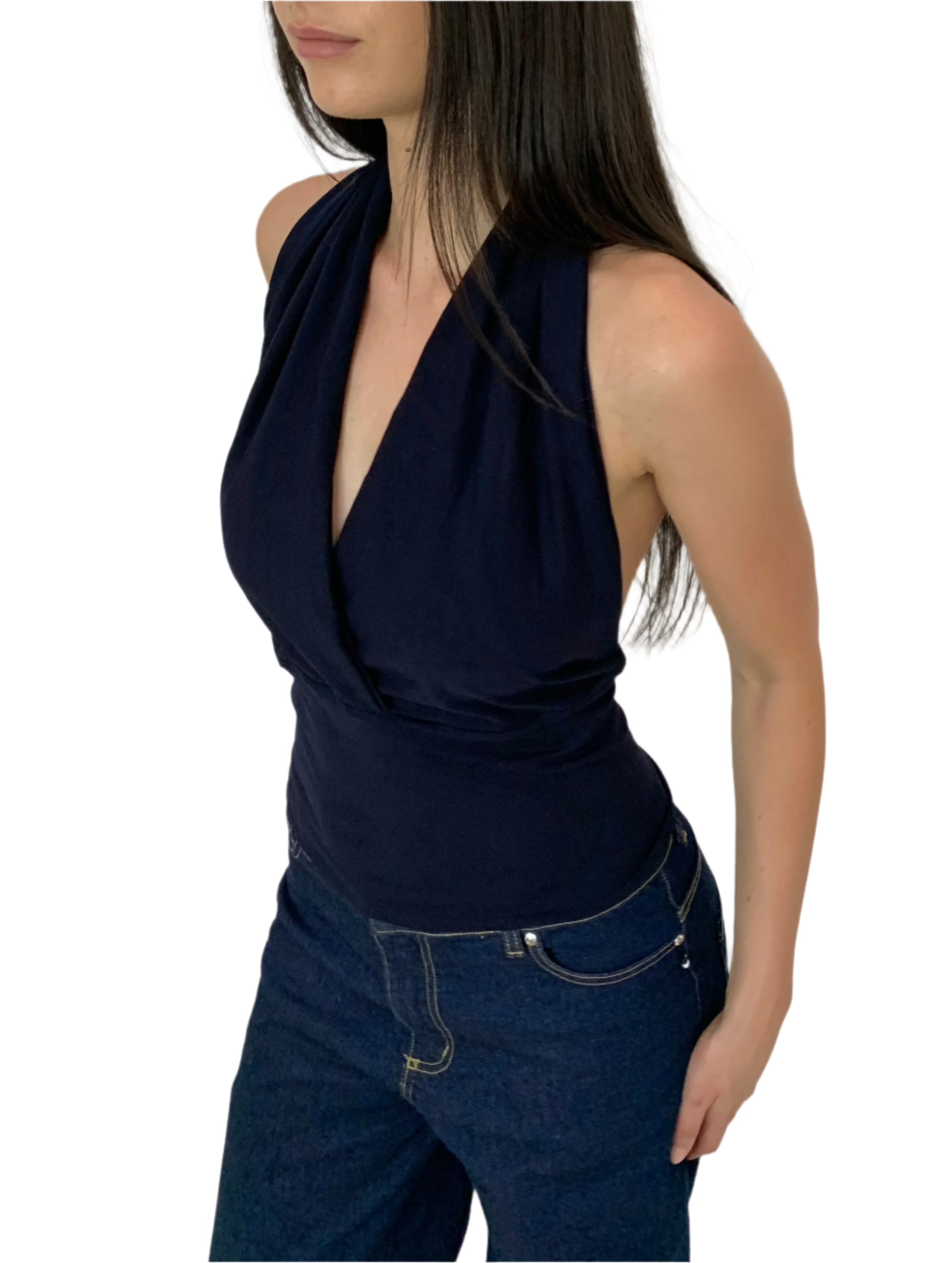 Venice Backless Wrap Top  French Navy - BY BETTINA LIANO