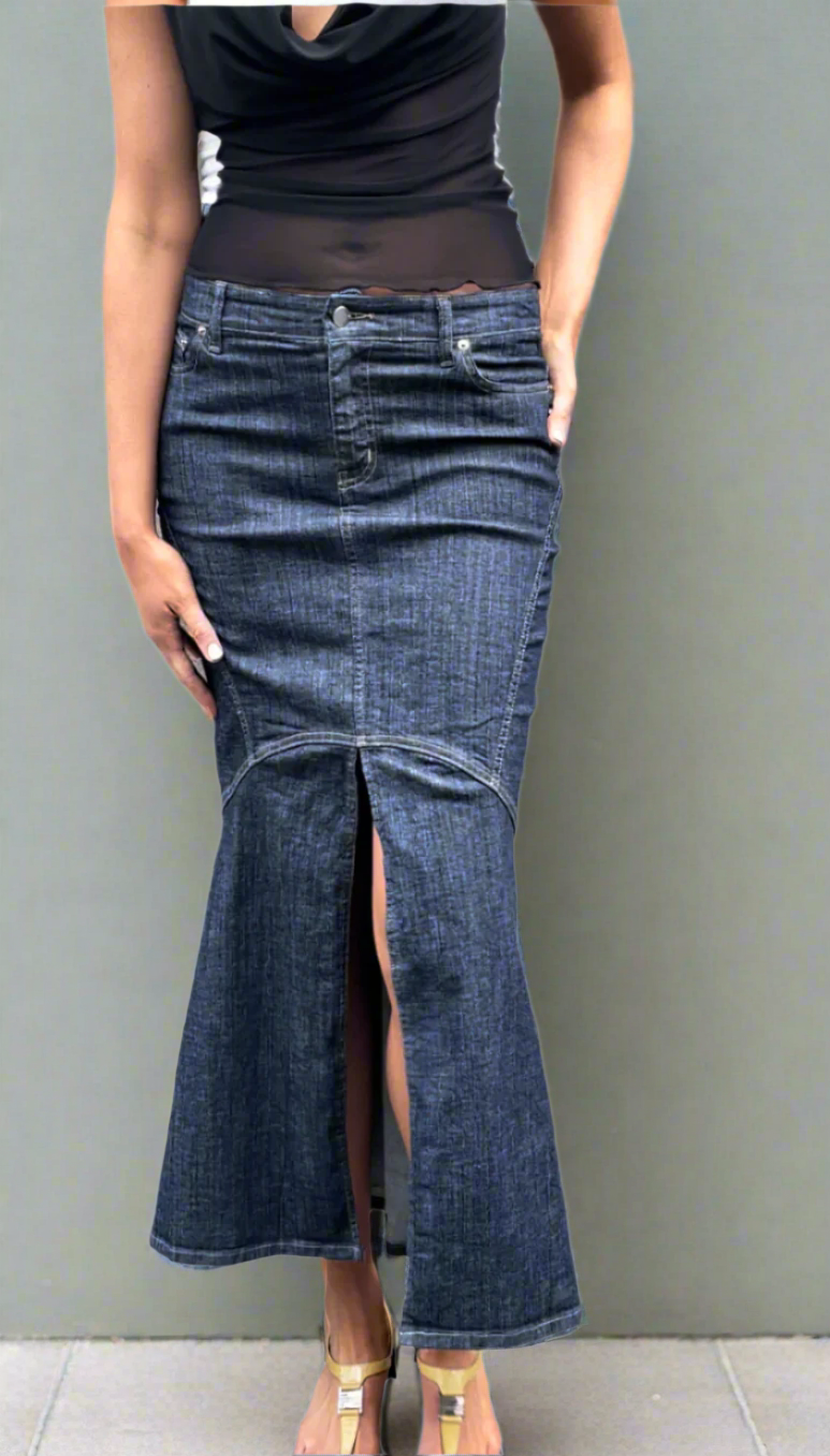 Denim Swish Maxi Skirt. Raw Denim - BY BETTINA LIANO