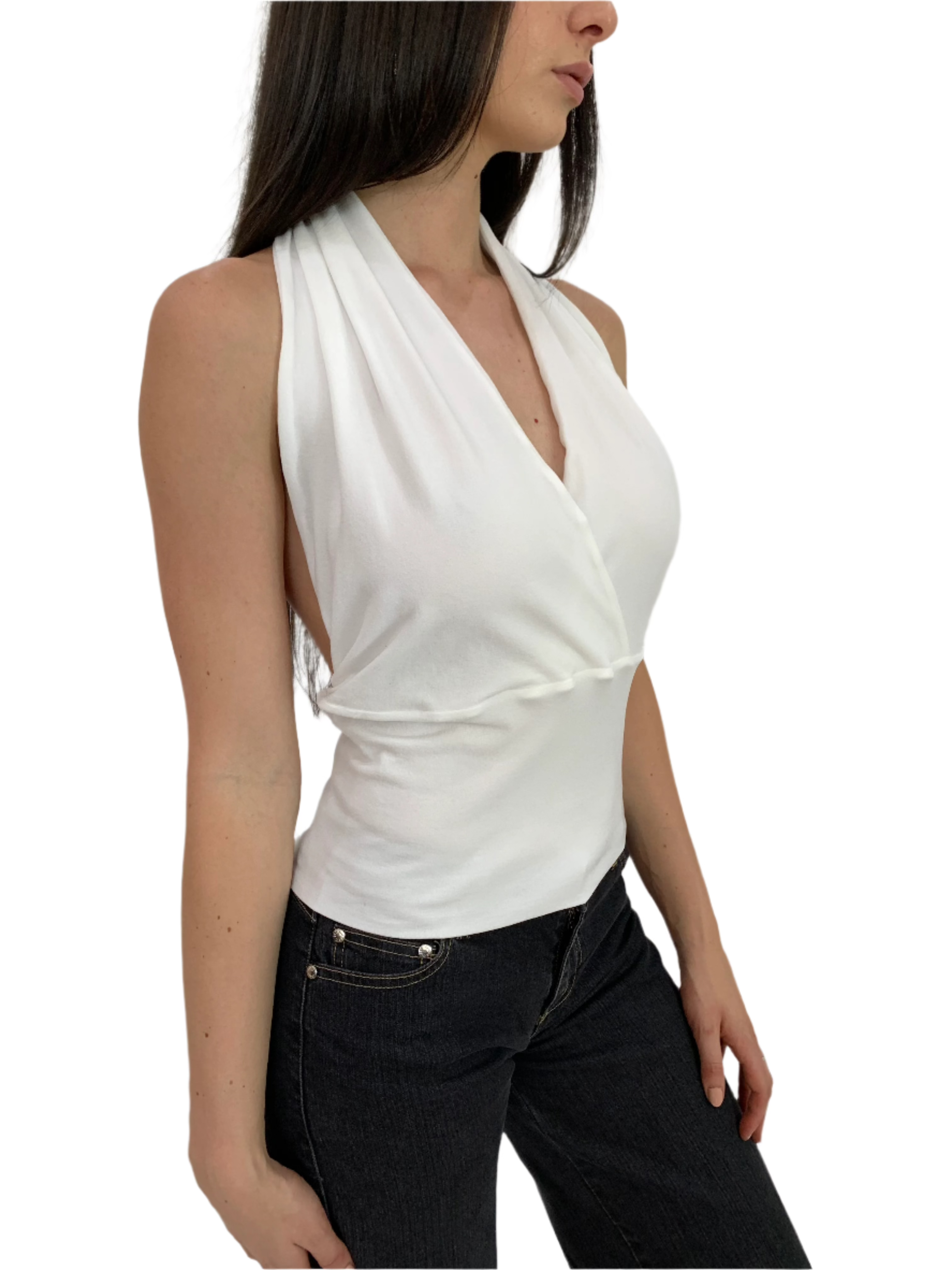 Venice Backless Wrap Top. White - BY BETTINA LIANO