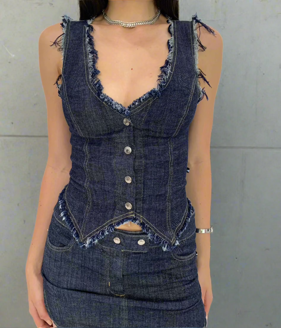 Raw Denim Waistcoat. Blue Rinse. - BY BETTINA LIANO