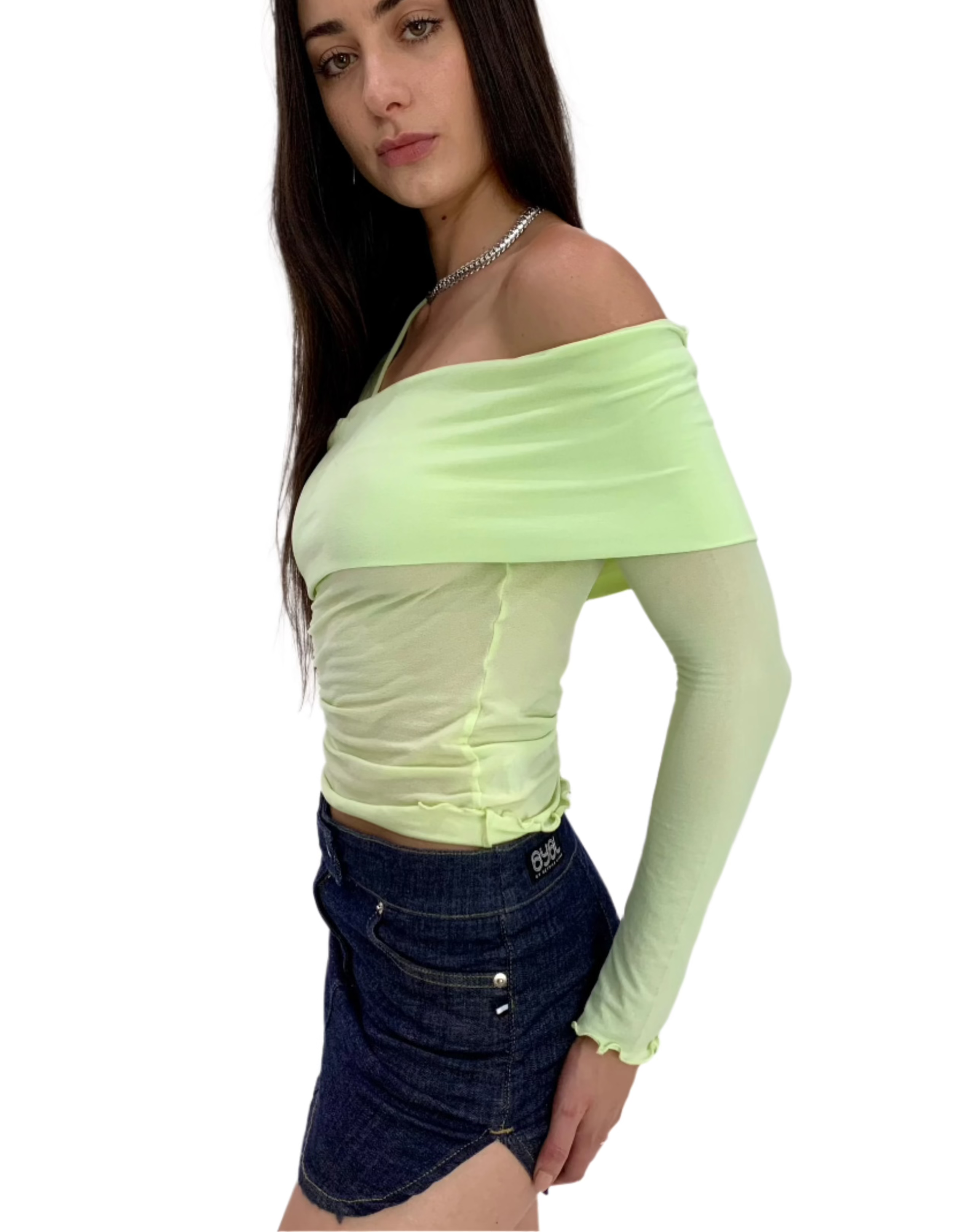 Avalon off Shoulder Top. Apple Green - BY BETTINA LIANO