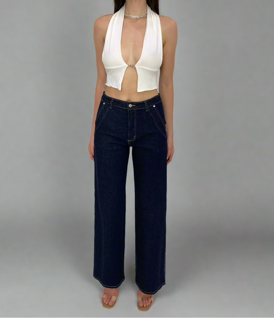 Baggy Wide leg Cargo Jeans. High Rise. Dark Denim - BY BETTINA LIANO