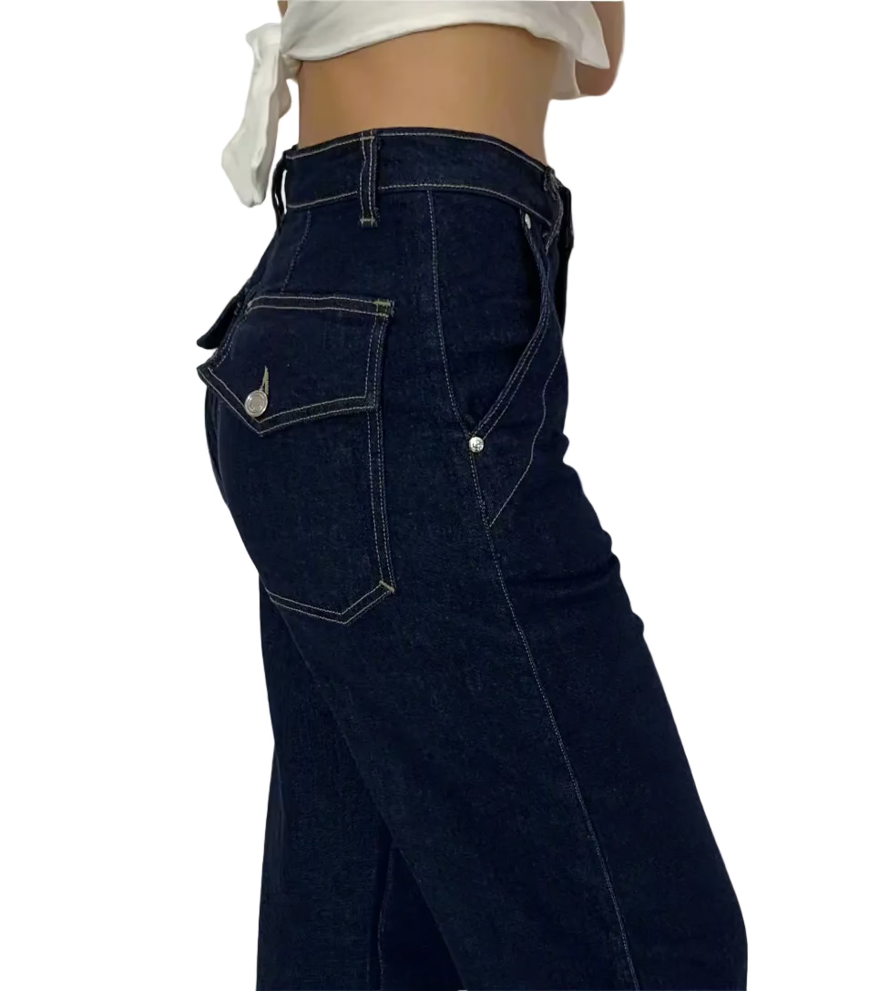 Baggy Wide leg Cargo Jeans. High Rise. Dark Denim - BY BETTINA LIANO