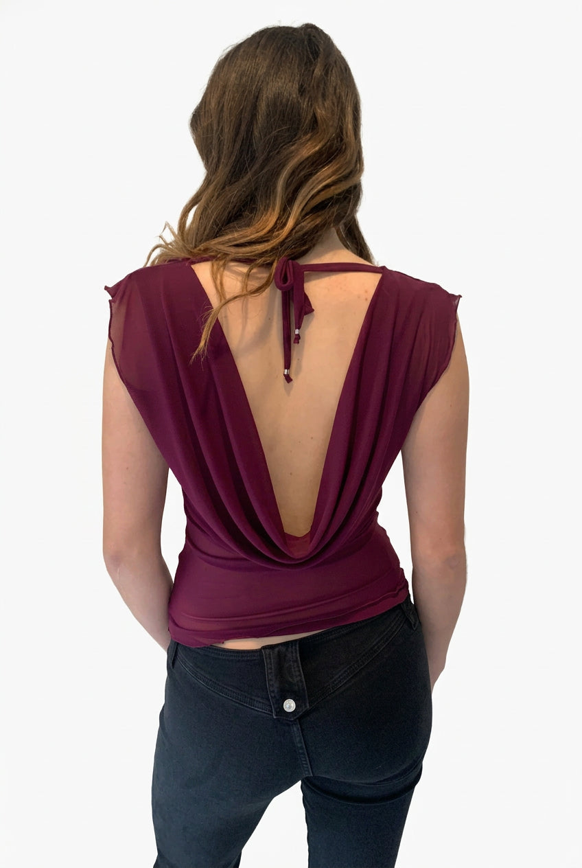 Mercury Mesh Drape Top / Burgandy. - BY BETTINA LIANO