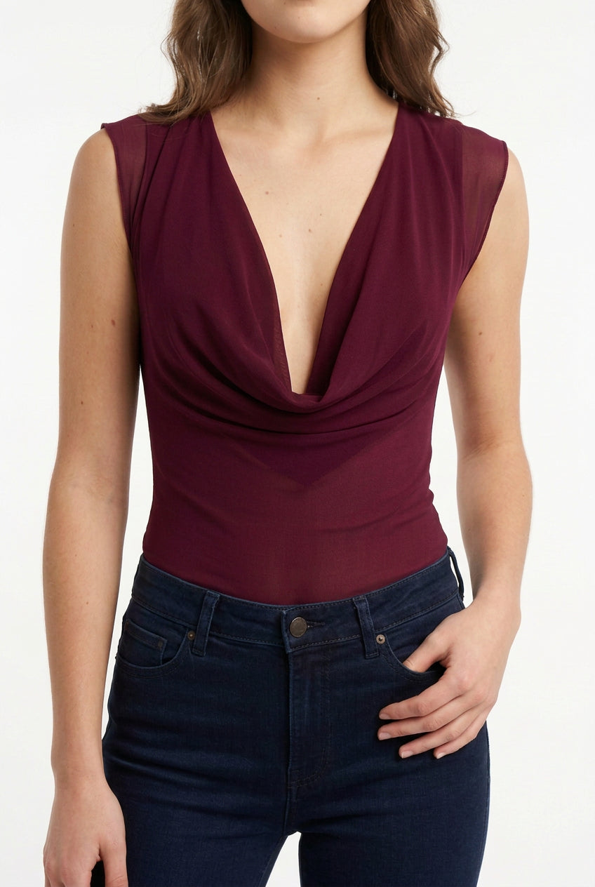 Mercury Mesh Drape Top / Burgandy. - BY BETTINA LIANO