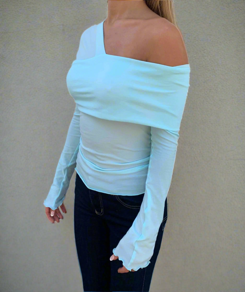 Avalon off shoulder Top. Aquamarine - BY BETTINA LIANO