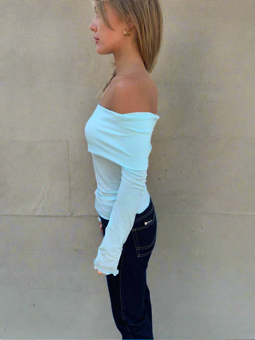 Avalon off shoulder Top. Aquamarine - BY BETTINA LIANO