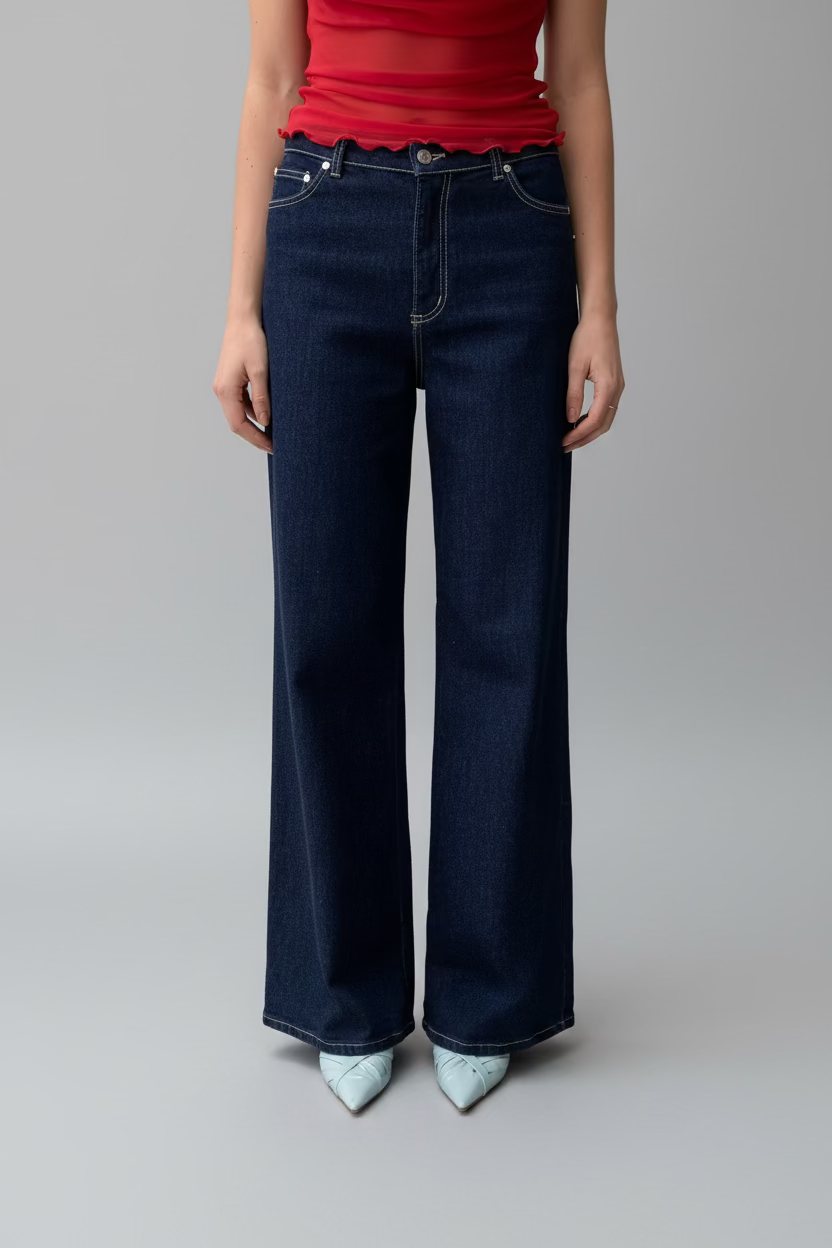 Baggy Wide leg Harlow Jeans. High Rise. Stretch. Dark Indigo - BY BETTINA LIANO