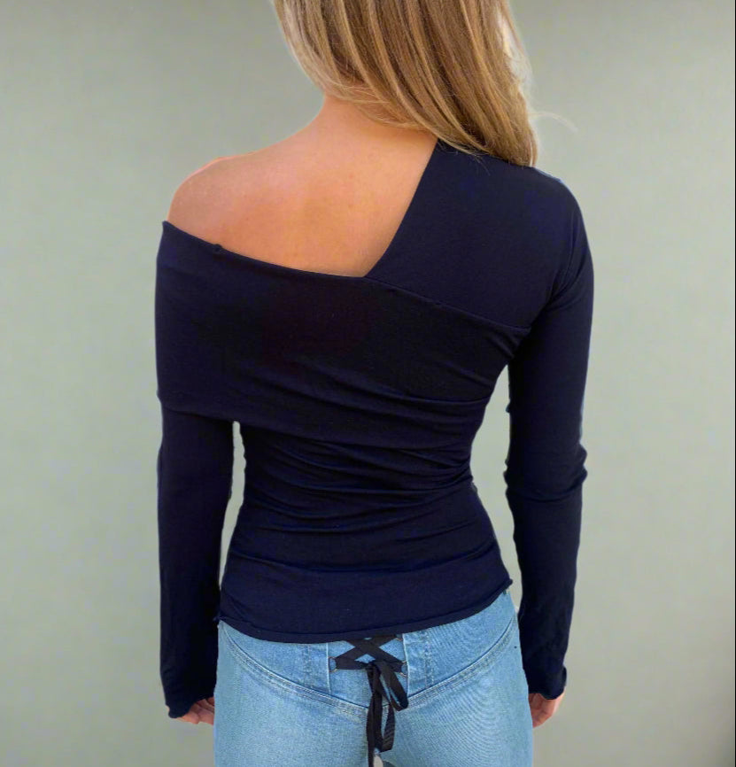 Avalon off shoulder Top. French Navy - BY BETTINA LIANO