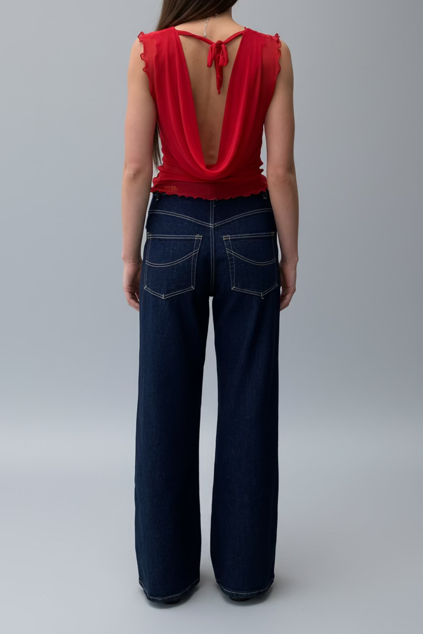 Baggy Wide leg Harlow Jeans. High Rise. Stretch. Dark Indigo - BY BETTINA LIANO