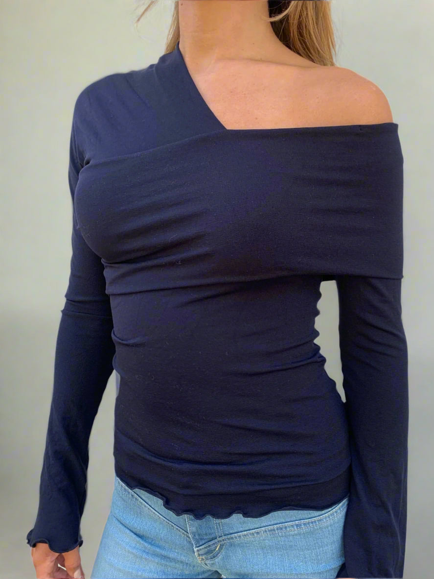 Avalon off shoulder Top. French Navy - BY BETTINA LIANO