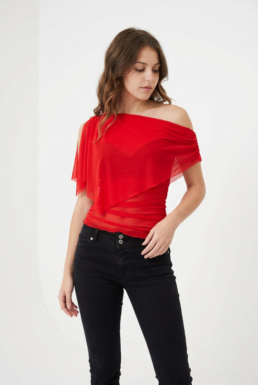 Mesh Shawl Top . Red - BY BETTINA LIANO