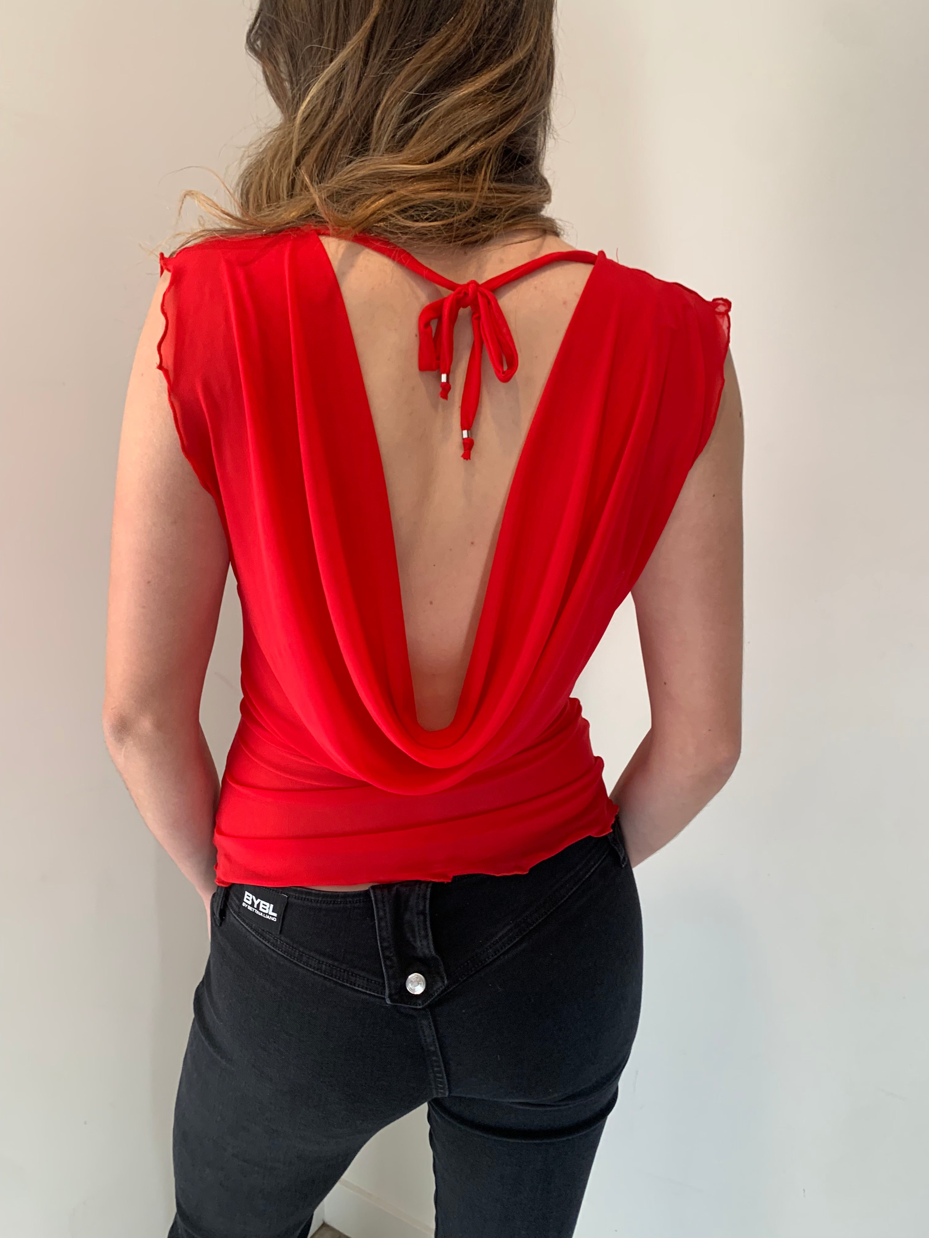 Mercury Mesh Drape Top. Red - BY BETTINA LIANO