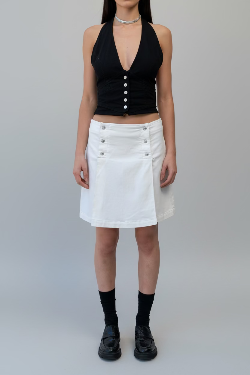 A Line. Double Breasted Skirt. Stretch Canvas. Natural White. - BY BETTINA LIANO