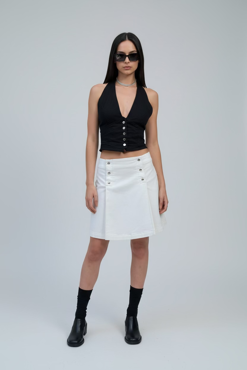 A Line. Double Breasted Skirt. Stretch Canvas. Natural White. - BY BETTINA LIANO