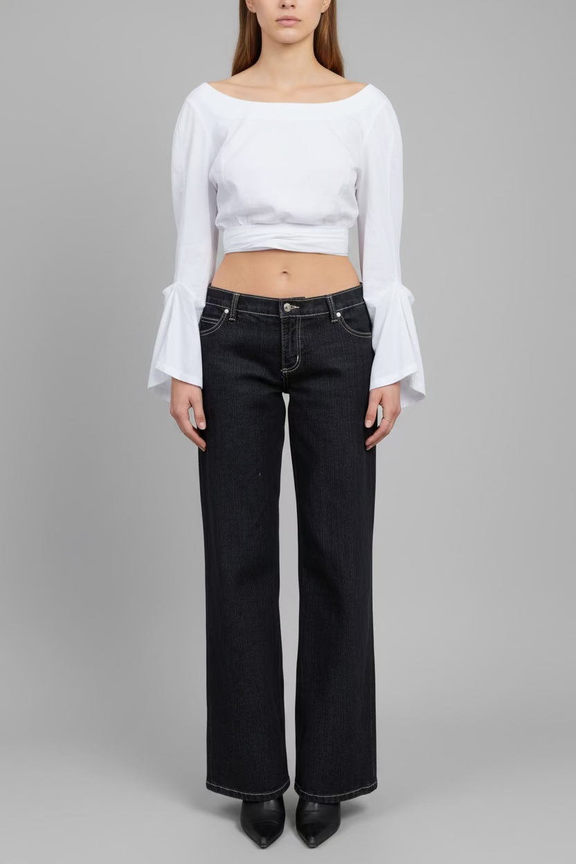Baggy Corset Jeans. Low Rise. Stretch.  Dusty Black. - BY BETTINA LIANO