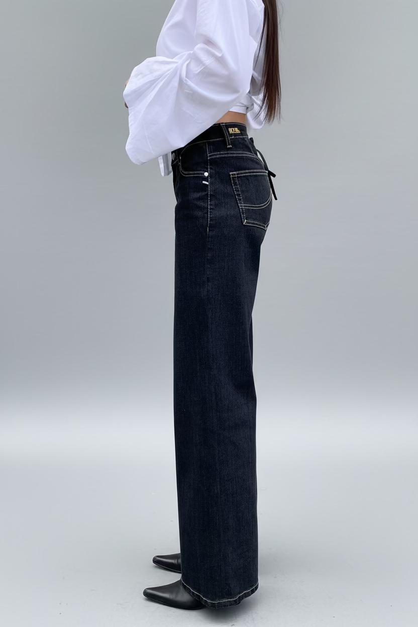 Baggy Corset Jeans. Low Rise. Stretch.  Dusty Black. - BY BETTINA LIANO