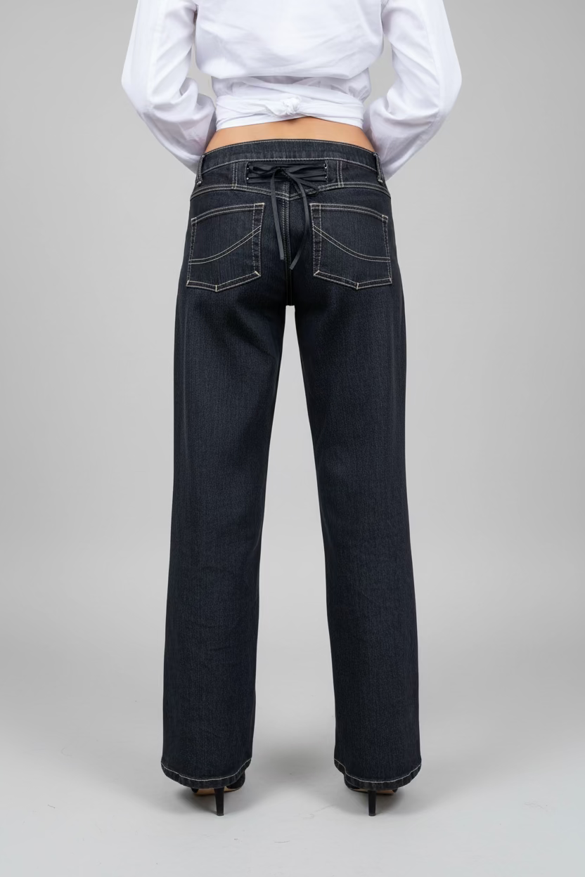 Baggy Corset Jeans. Low Rise. Stretch.  Dusty Black. - BY BETTINA LIANO