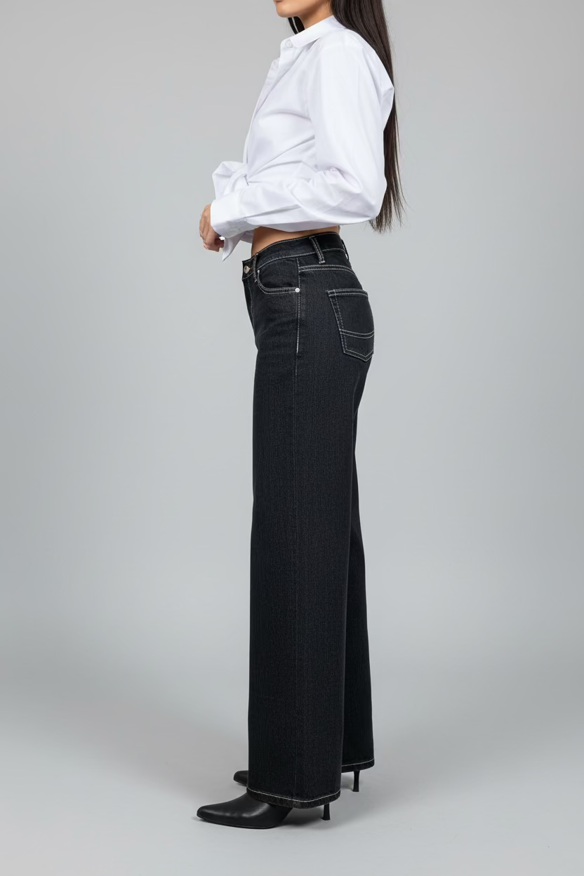 Baggy Corset Jeans. Low Rise. Stretch.  Dusty Black. - BY BETTINA LIANO