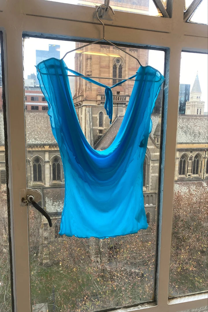 NEW Mercury Mesh Drape Top / Aqua - BY BETTINA LIANO