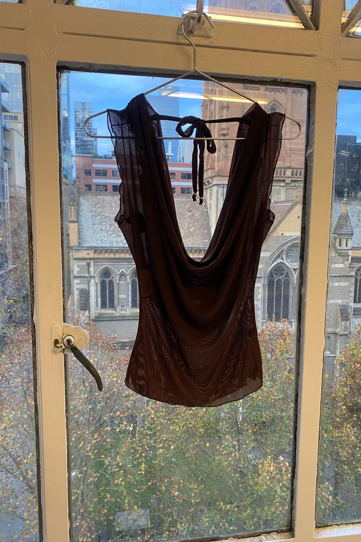 NEW Mercury Mesh Drape Top / Chocolate - BY BETTINA LIANO