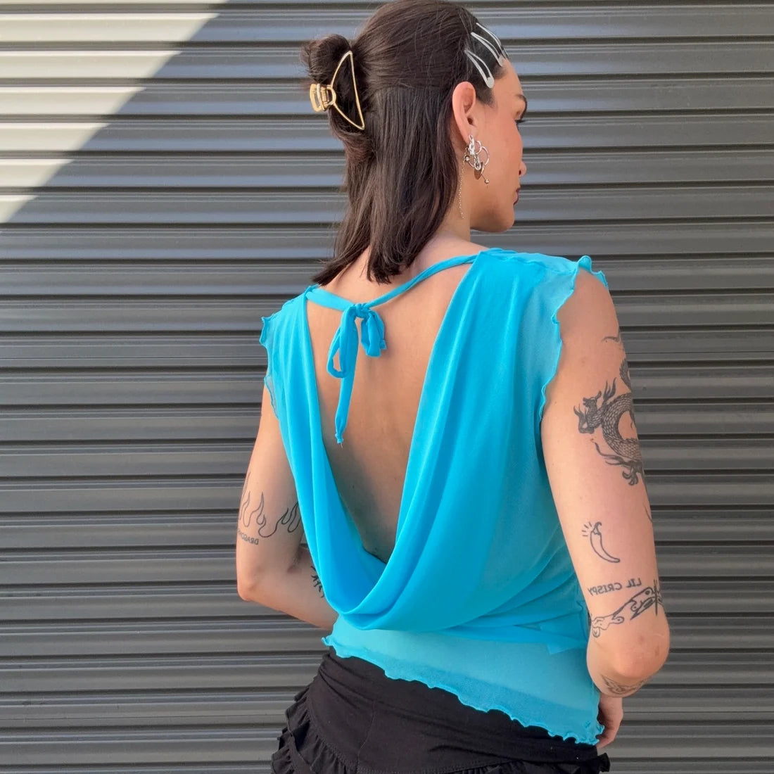 NEW Mercury Mesh Drape Top / Aqua - BY BETTINA LIANO