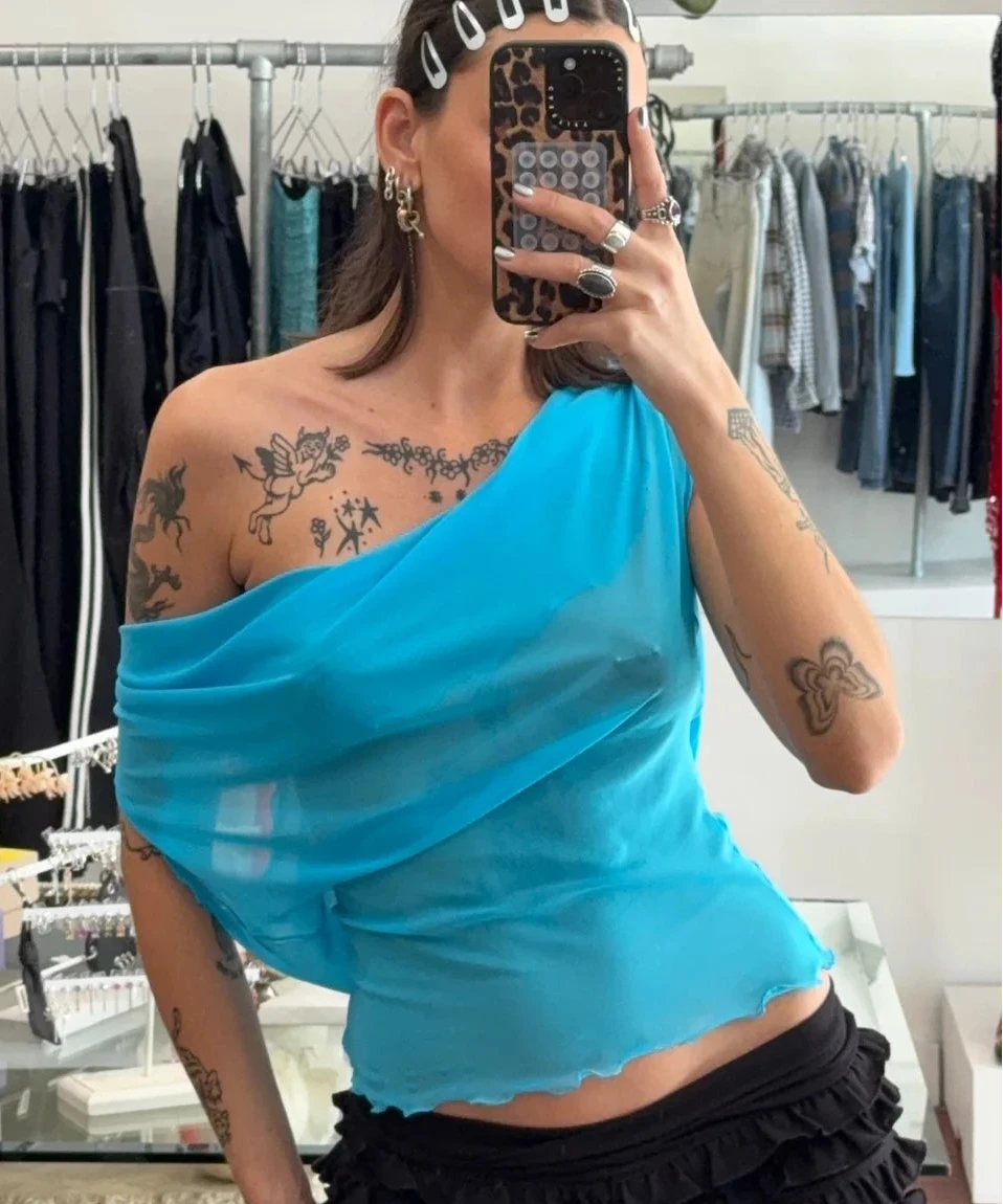 NEW Mercury Mesh Drape Top / Aqua - BY BETTINA LIANO